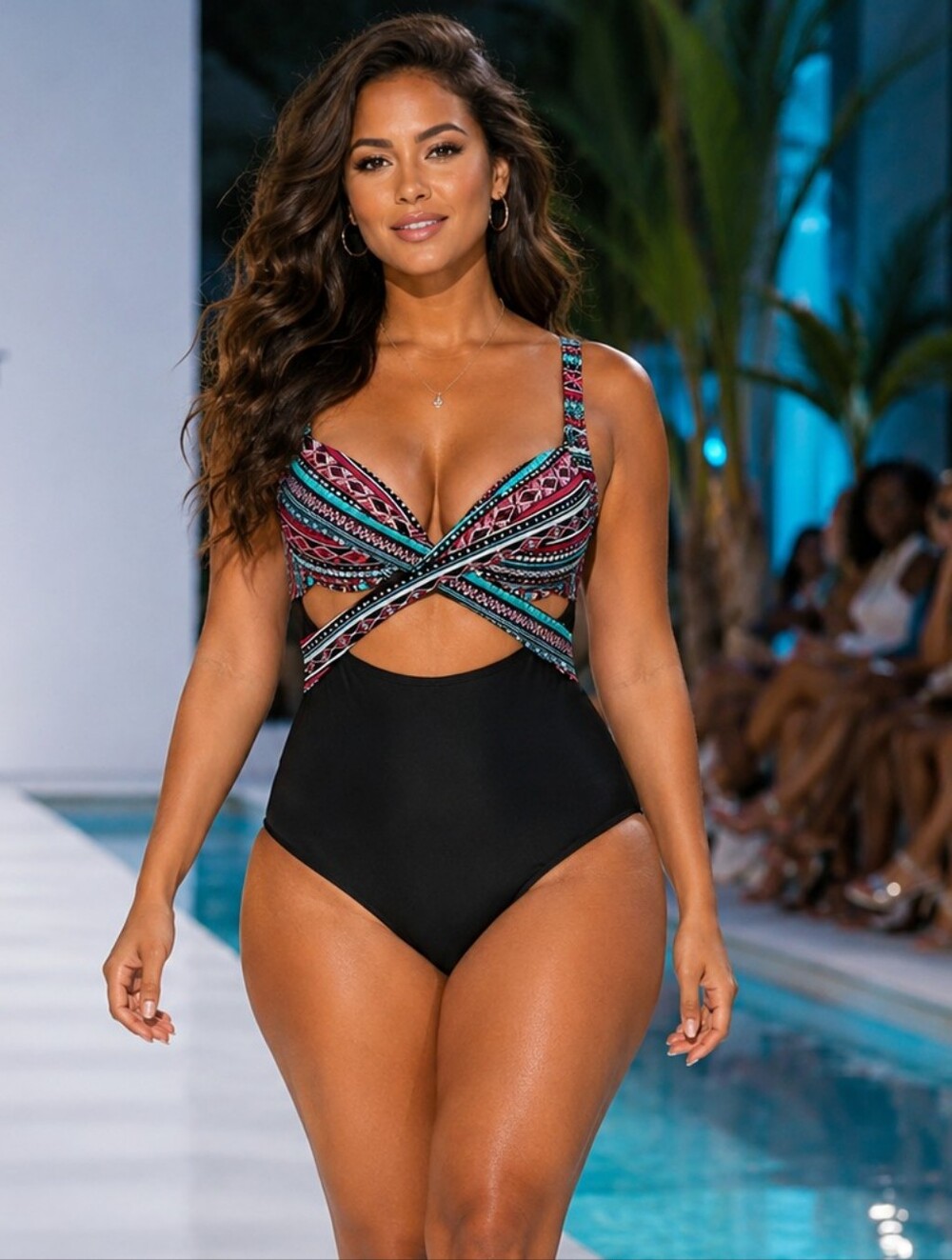 Women's Multicolor Patterned One-Piece Swimsuit